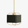 Dark green square leather pendant lamp with brass frame