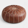 Brown Moroccan Pouf Ottoman, Round Stitched Footrest for Living Room, Bedroom and Boho Decor