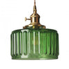 Vintage Wavy Green Glass Pendant Light – Cylinder Shade Hanging Lamp