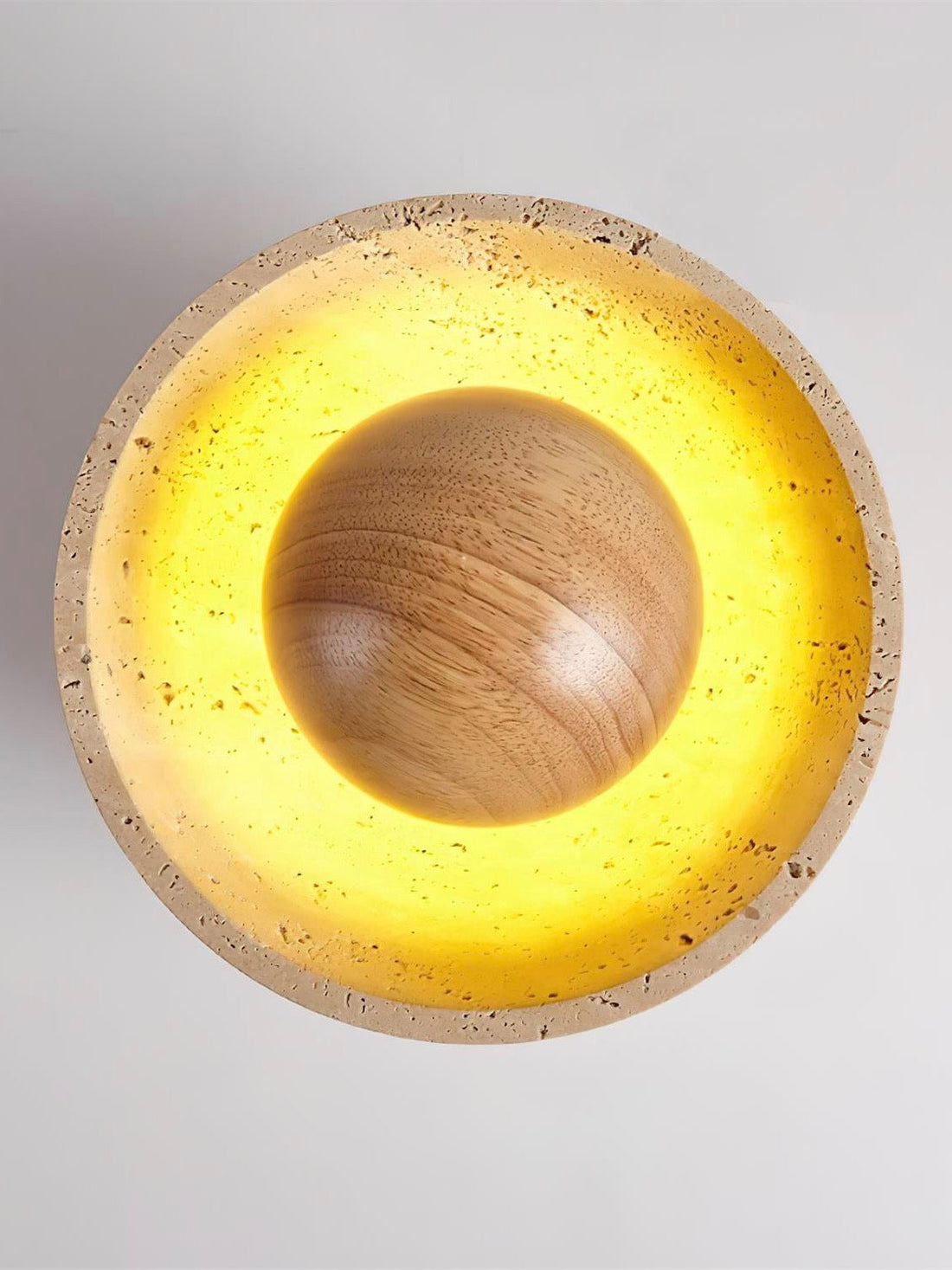 Wabi-Sabi Style Travertine and Wood Half-Sphere Ceiling Light