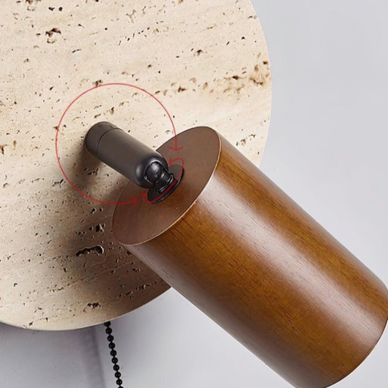 Wabi-Sabi Style Travertine Cylinder Wall Lamp with Pull-chain Switch