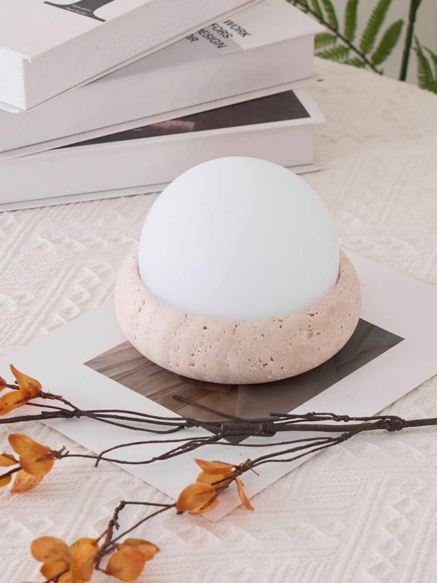 Cream Style Semi-Round Travertine Table Lamp