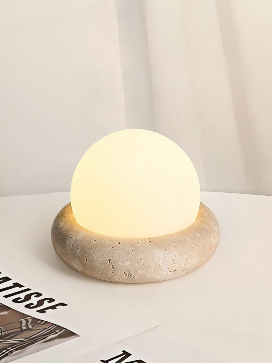 Cream Style Semi-Round Travertine Table Lamp