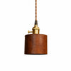 Vintage Brown Leather Cylinder Pendant Lamp with Brass Socket