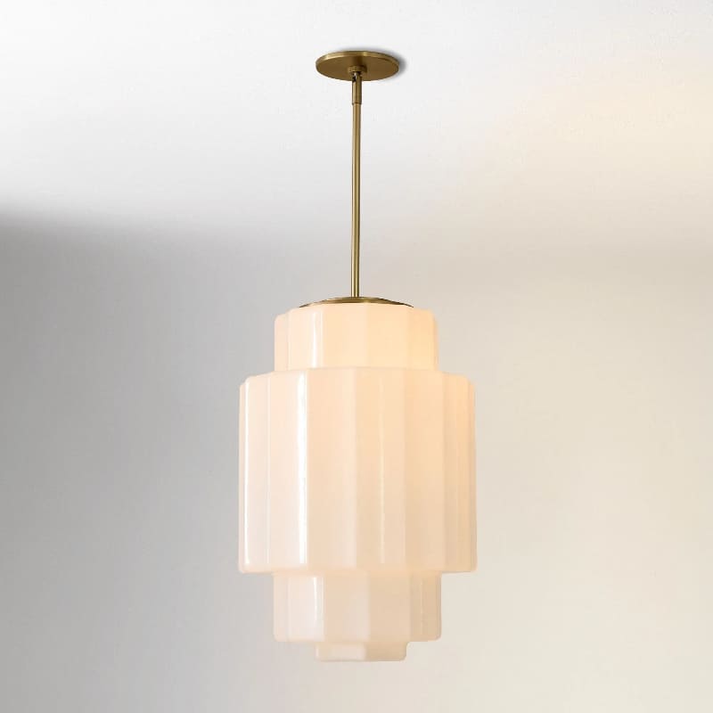Tiered Milk Pendant Light - Antique Brass Glass Light Fixture