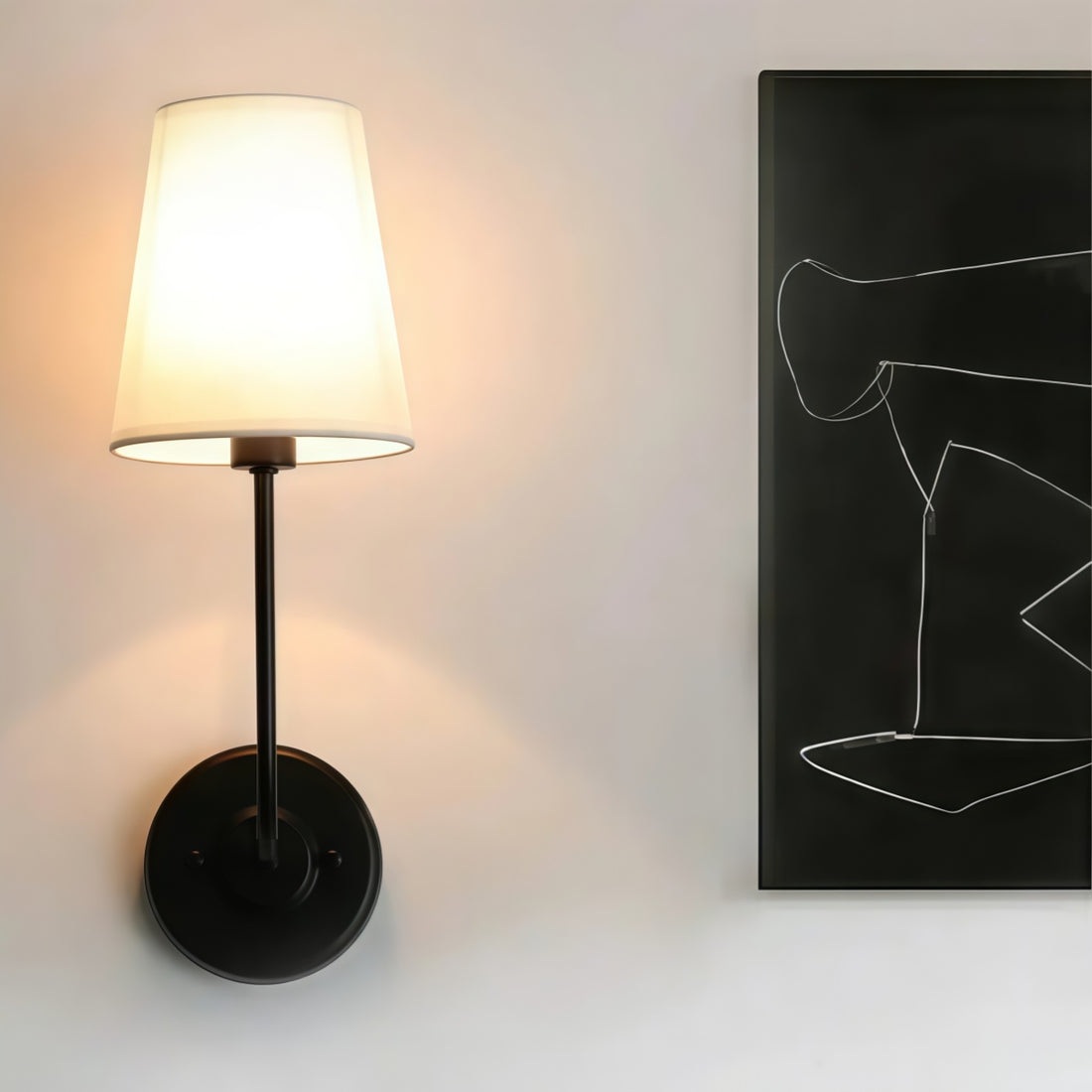 Rustic Cone Shape Fabric Wall Sconce – Antique Brass Metal Accent Light