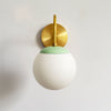 Brass Wall Lamp Sconce - Curved Arm with Handblown Frosted Glass