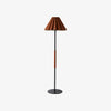 Caramel brown pleated leather floor lamp with black metal frame