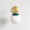 Brass Wall Lamp Sconce - Curved Arm with Handblown Frosted Glass