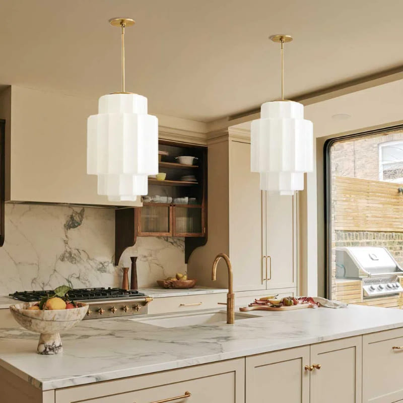 Tiered Milk Pendant Light - Antique Brass Glass Light Fixture