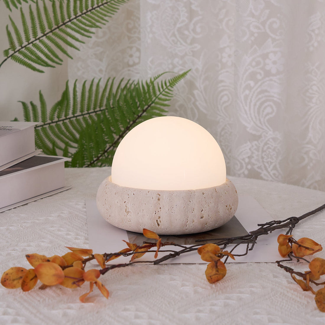 Modern Travertine Cute Mini Orb Table Lamp