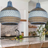 Handwoven Blue Rattan Pendant Light