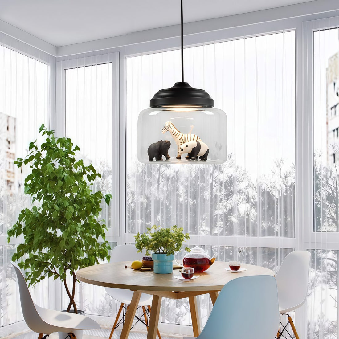 Creative Bell Jar Glass Pendant Light – Clear Zoo-Inspired Hanging Lamp