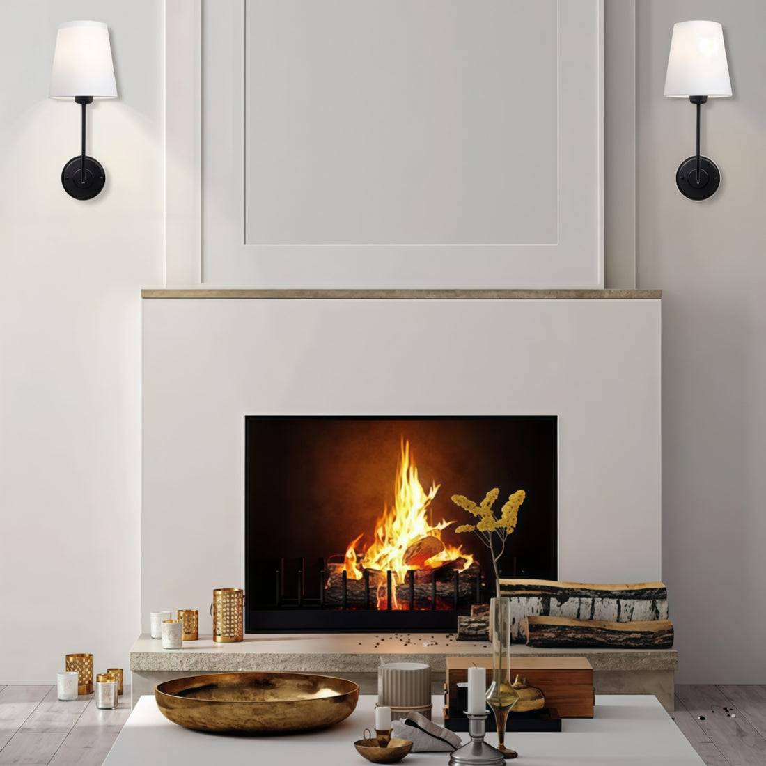 Rustic Cone Shape Fabric Wall Sconce – Antique Brass Metal Accent Light