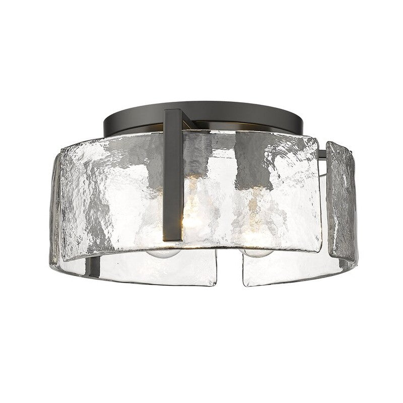 Hammered Water Glass Ceiling Light -  Gold Drum Flush Mount Light