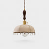Natural leather dome pendant lamp with clear crystal drops