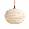 Off white cotton-linen round pendant light on a white background