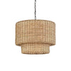 Natural Rattan Double Drum Pendant Light With Black Canopy