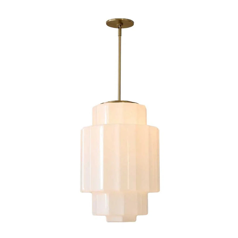 Tiered Milk Pendant Light - Antique Brass Glass Light Fixture