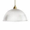 Clear ribbed glass pendant light on a white background