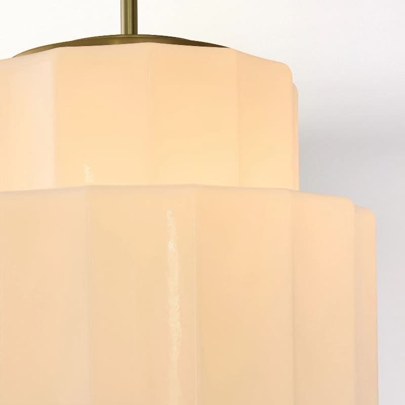 Tiered Milk Pendant Light - Antique Brass Glass Light Fixture