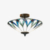 TF Allanton Tiffany Semi Flush Ceiling Light – Art Nouveau Patterned Shade for Living or Dining