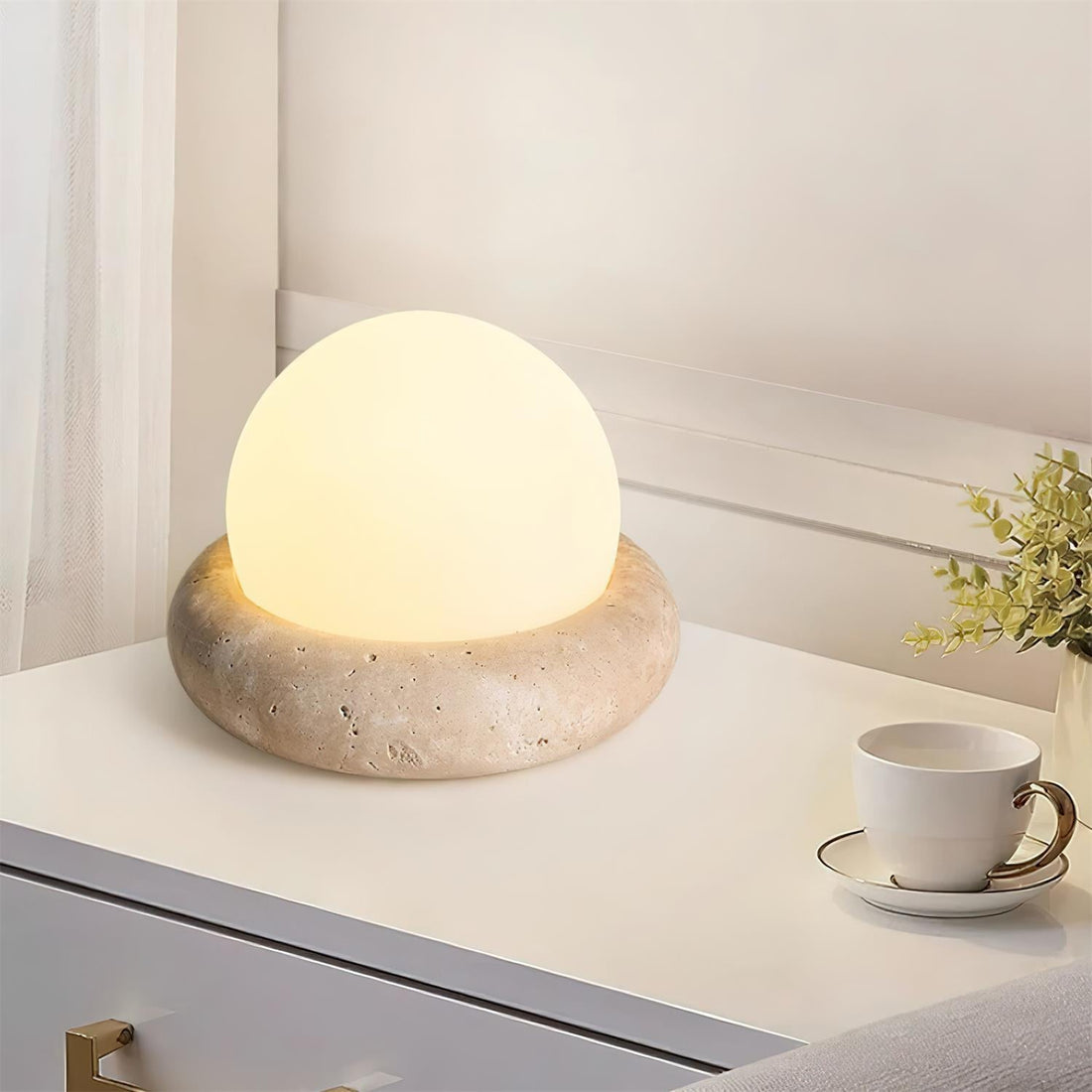 Modern Travertine Cute Mini Orb Table Lamp