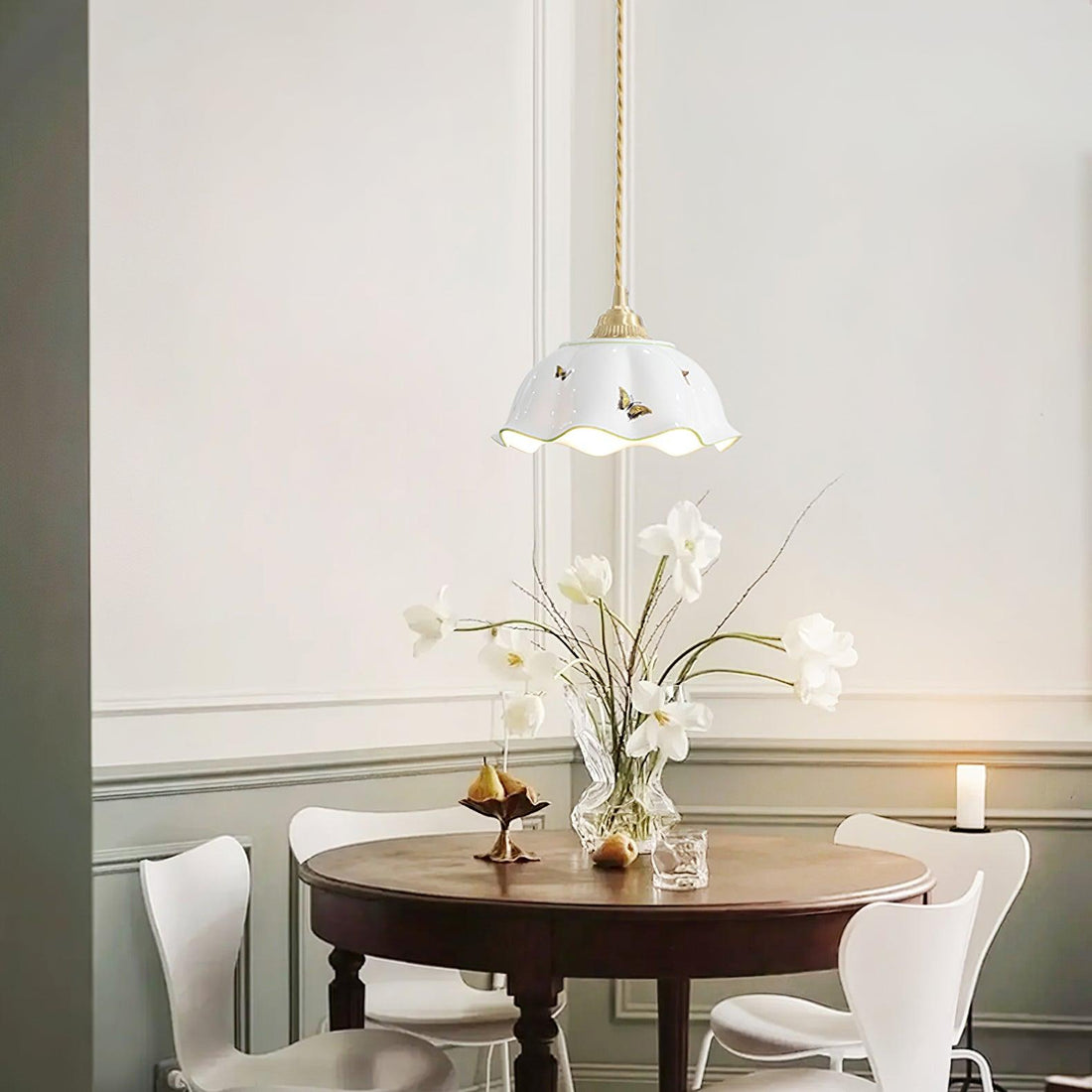 Retro Cream Style Ceramic Pendant Lamp