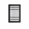 Black outdoor wall light with white glass shade turned off