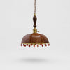 Vintage brown leather dome pendant lamp with red crystal drops