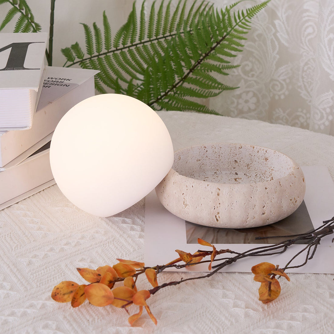 Modern Travertine Cute Mini Orb Table Lamp