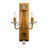 Vintage brass crystal double wall sconce on a white background