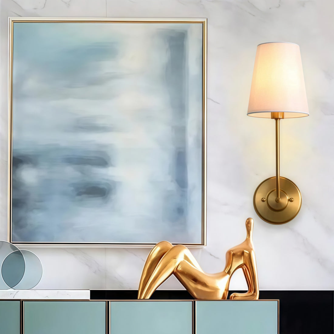 Rustic Cone Shape Fabric Wall Sconce – Antique Brass Metal Accent Light