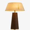 Woven brown leather and faux marble table lamp