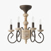 front view of rustic four light semi flush chandelier