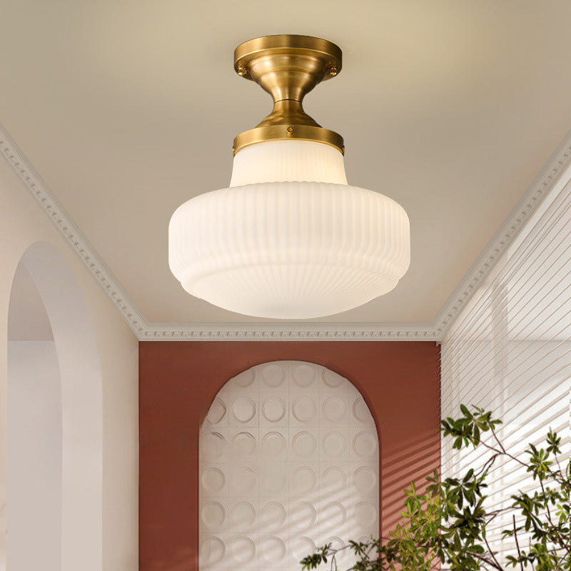 Classic Vintage Copper Ceiling Light With Cream Opal Textured Glass Heartwarming For Bedroom 5