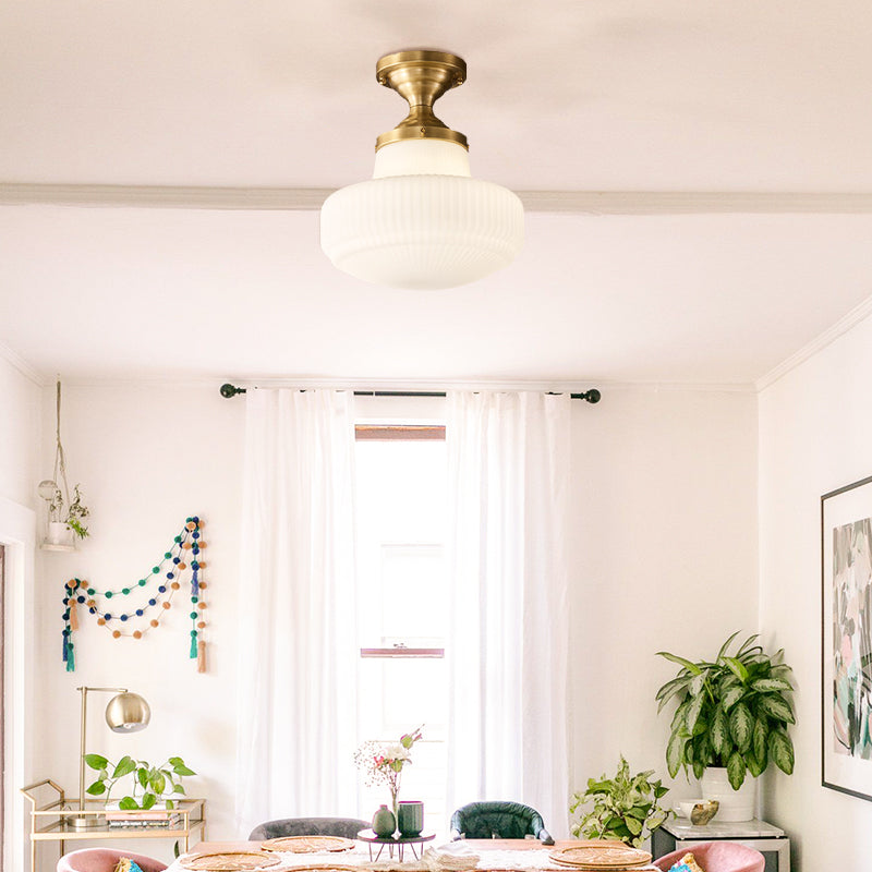 Classic Vintage Copper Ceiling Light With Cream Opal Textured Glass Heartwarming For Bedroom 1