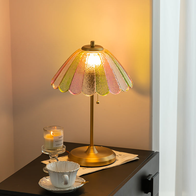 French Colorful Ripple Glass Table Lamp With Sophisticated Umbrella shape For Bedroom 3