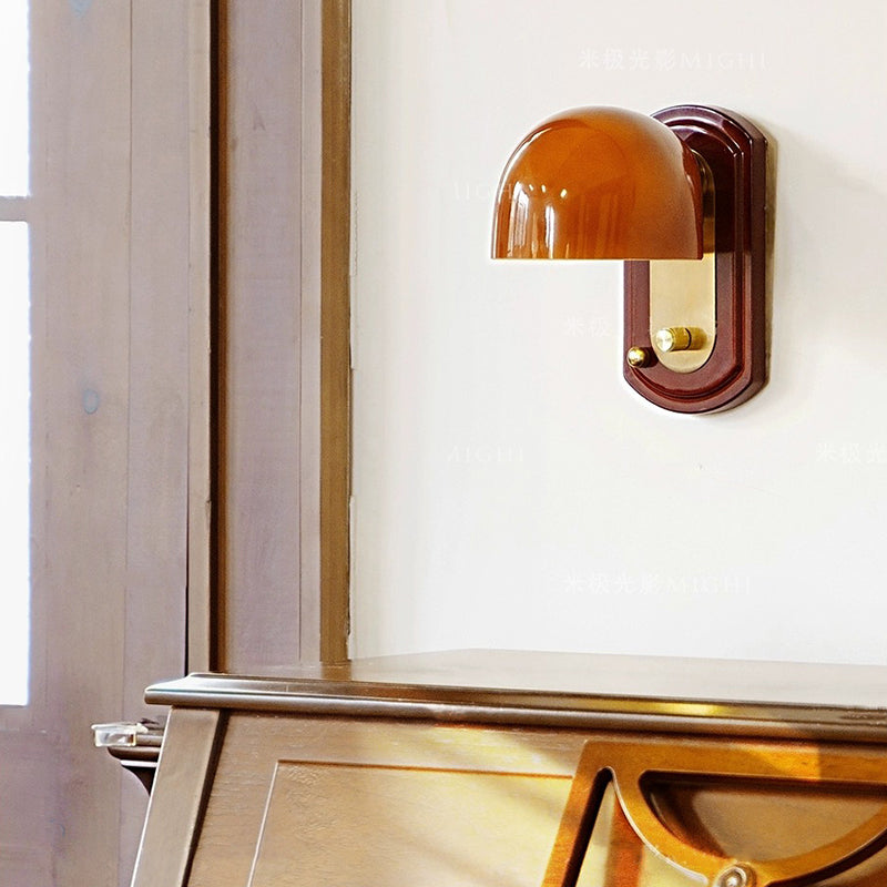 Nostalgic Doorbell Shape Wall Lamp With Caramel Brown Glass For Bedroom Cloister 4