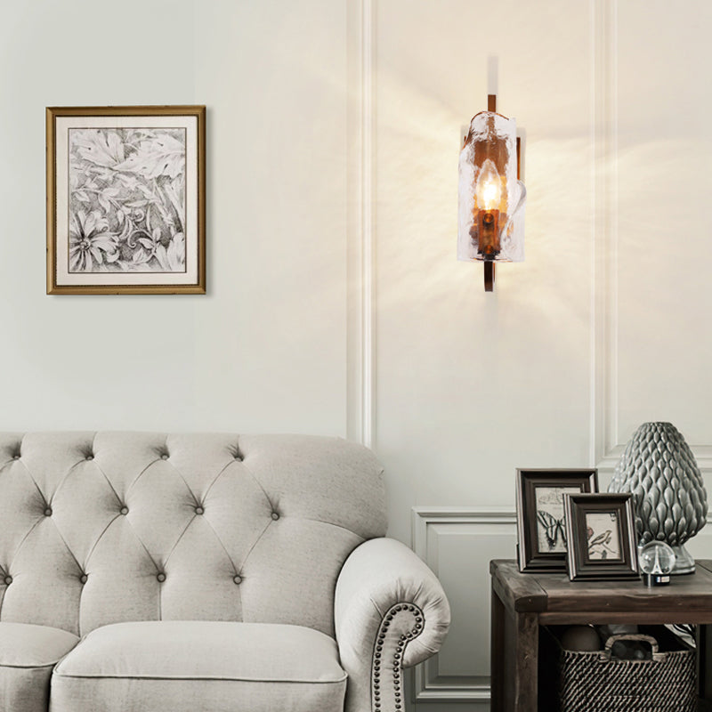 Retro Copper Handcrafted Glass Wall Lamp with Enchanting Water Wave Texture For Corridor 5