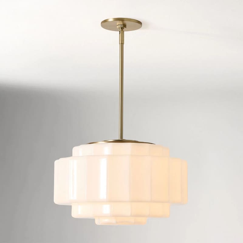 Tiered Milk Pendant Light - Antique Brass Glass Light Fixture