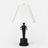 Vintage Black Wood Table Lamp with White Fabric Shade