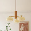 Bowl Shaped Multi - Head Chandelier With Wooden Decoration