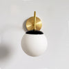 Brass Wall Lamp Sconce - Curved Arm with Handblown Frosted Glass