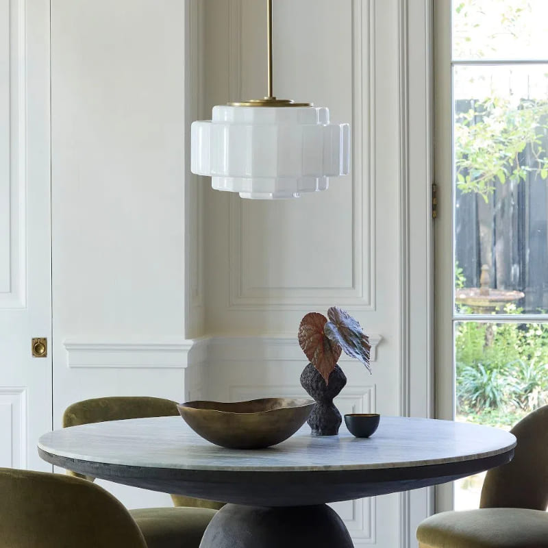 Tiered Milk Pendant Light - Antique Brass Glass Light Fixture