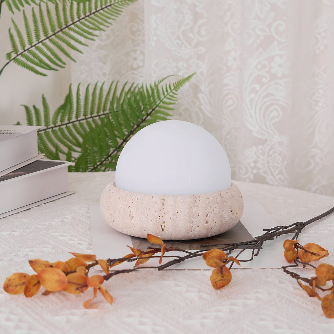 Modern Travertine Cute Mini Orb Table Lamp