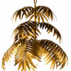 Three layer gold palm leaf chandelier on a white background