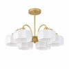 Gold and white 6-light chandelier on a white background