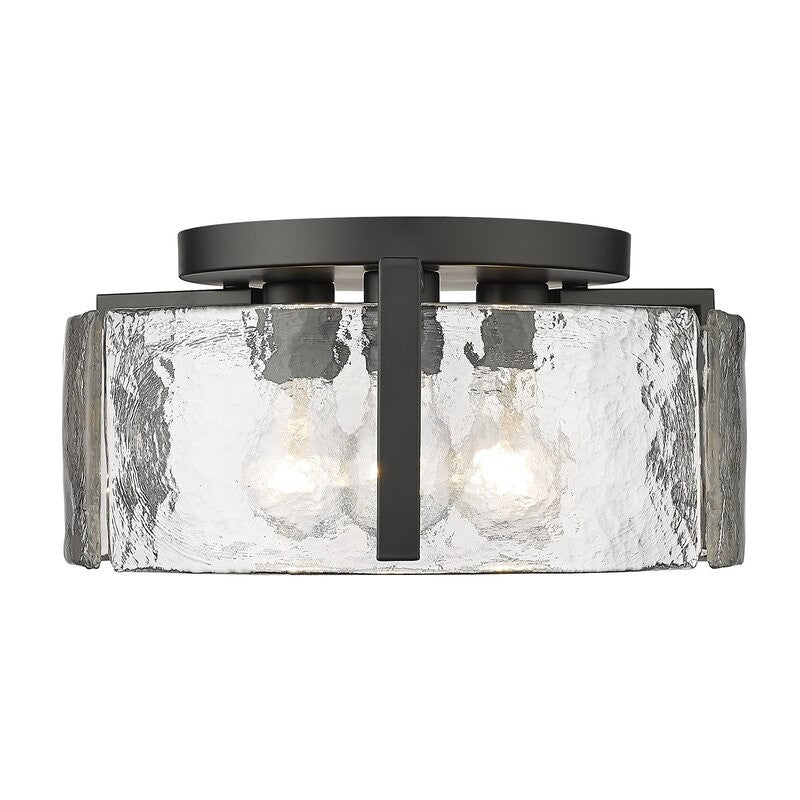 Hammered Water Glass Ceiling Light -  Gold Drum Flush Mount Light