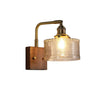 Vintage Ripple Glass Wooden Base Wall Sconce Bedside Lamp with Plug